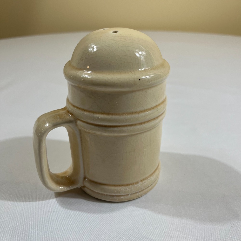 Vintage Japan Ceramic Beer Stein Mug Salt Shaker Cream Crazed Glaze Farmhouse